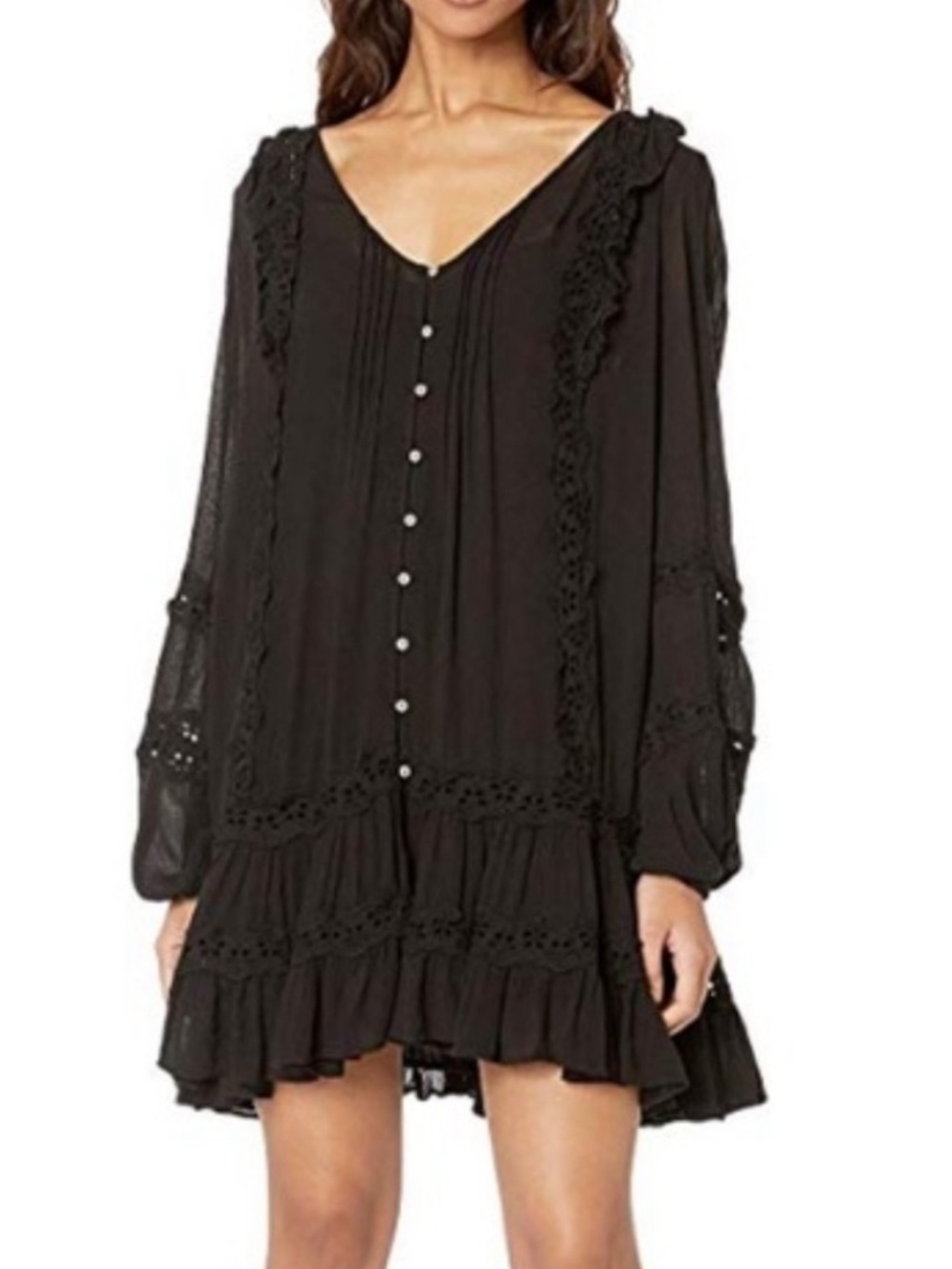 Free People Black Snow Angel Mini Dress